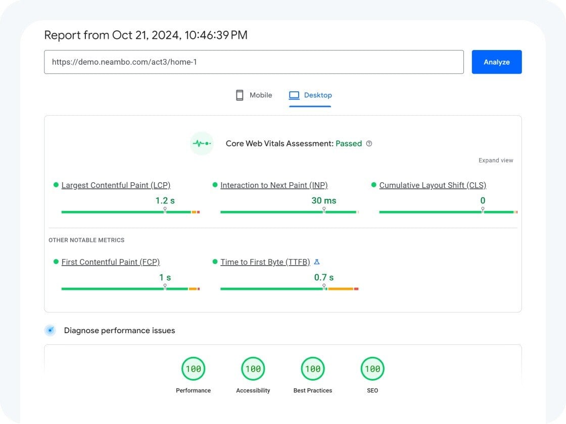 Great Page Speed & SEO