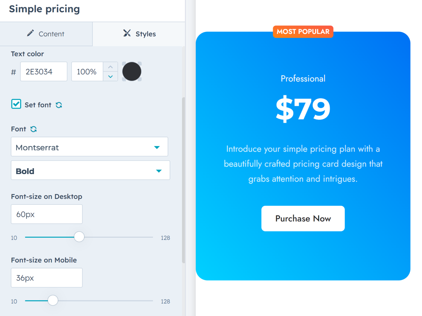 Custom fonts, text color, and spacing
